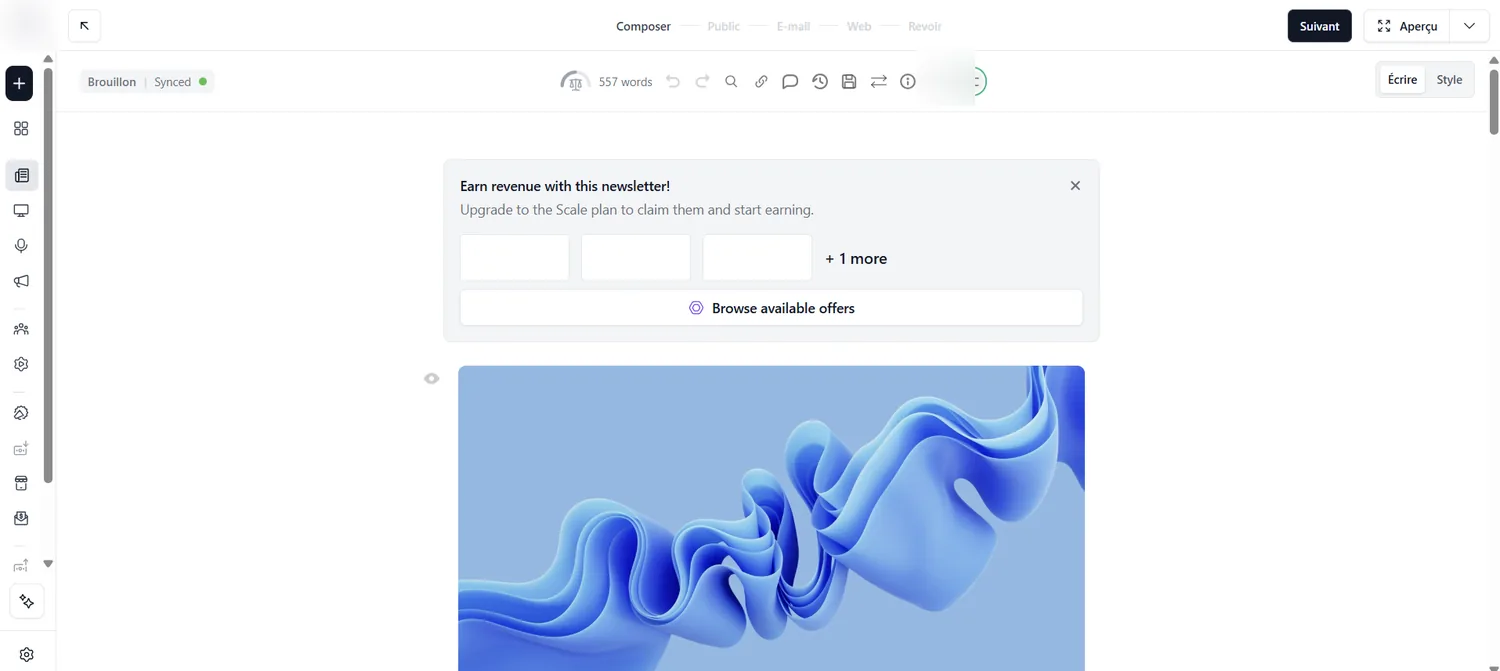 Éditeur Beehiiv utilisé pour rédiger une newsletter