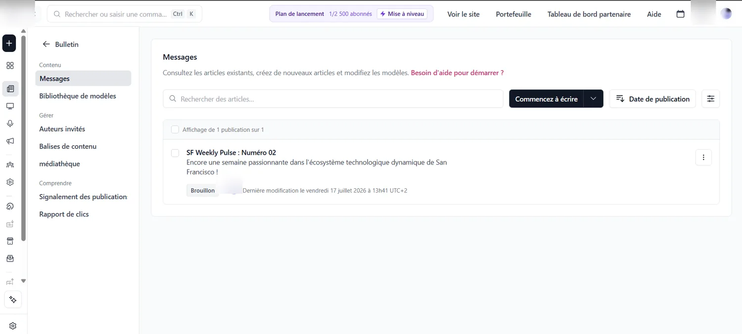 Liste des brouillons et posts dans Beehiiv