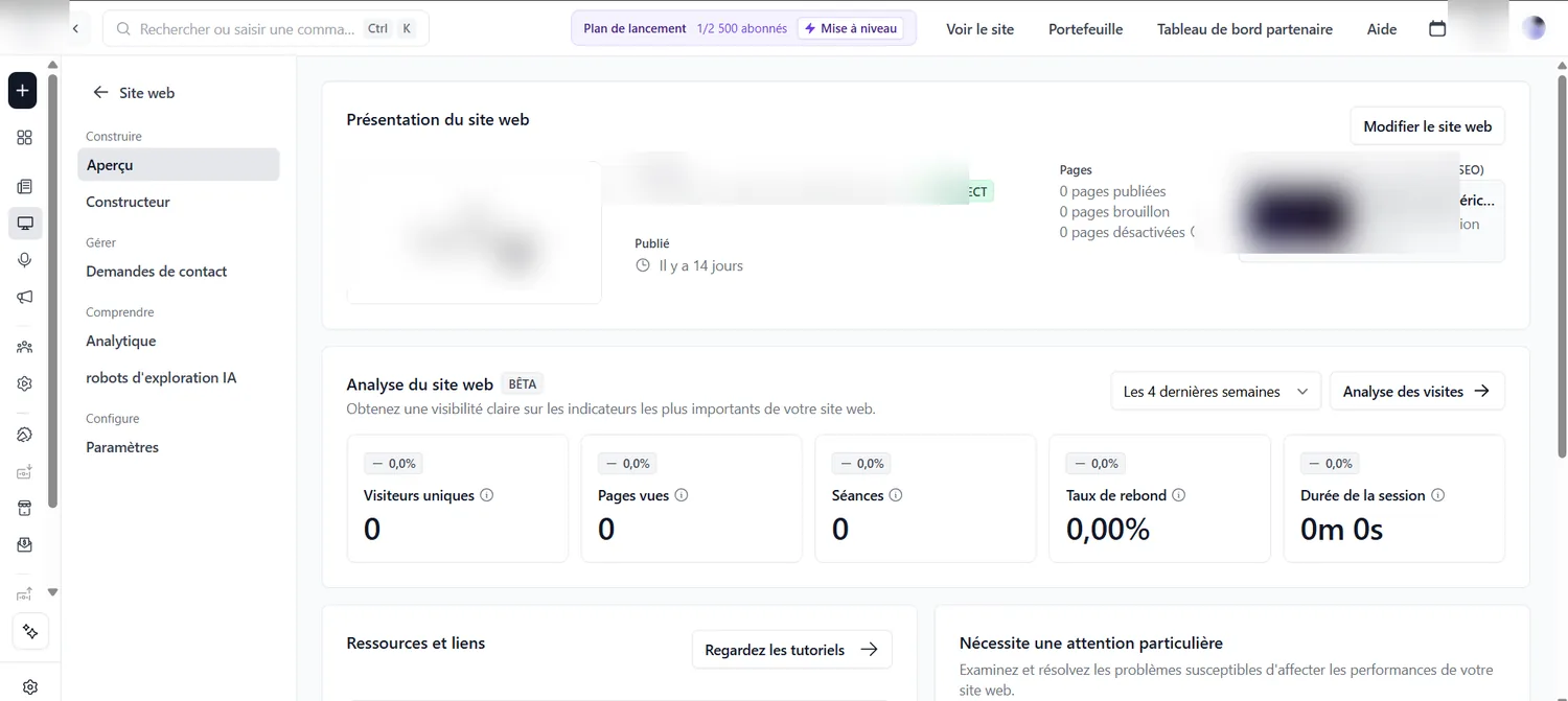 Site public et page de newsletter créés avec Beehiiv