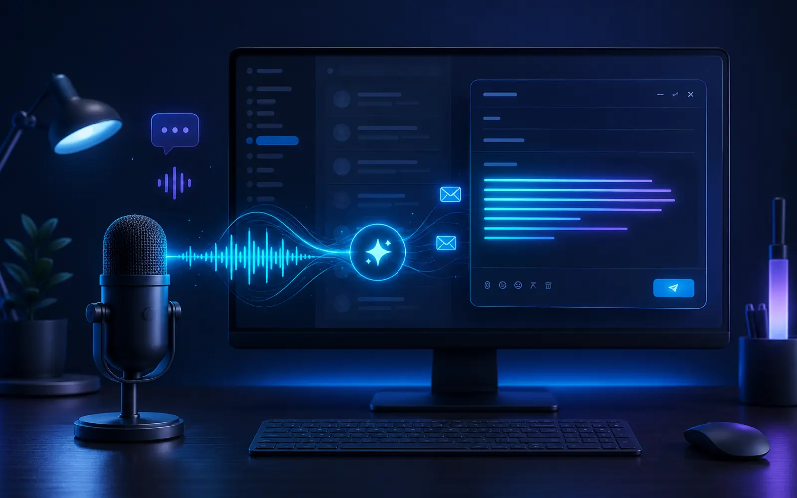 Une voix transformée par l’intelligence artificielle en réponse email sur un ordinateur