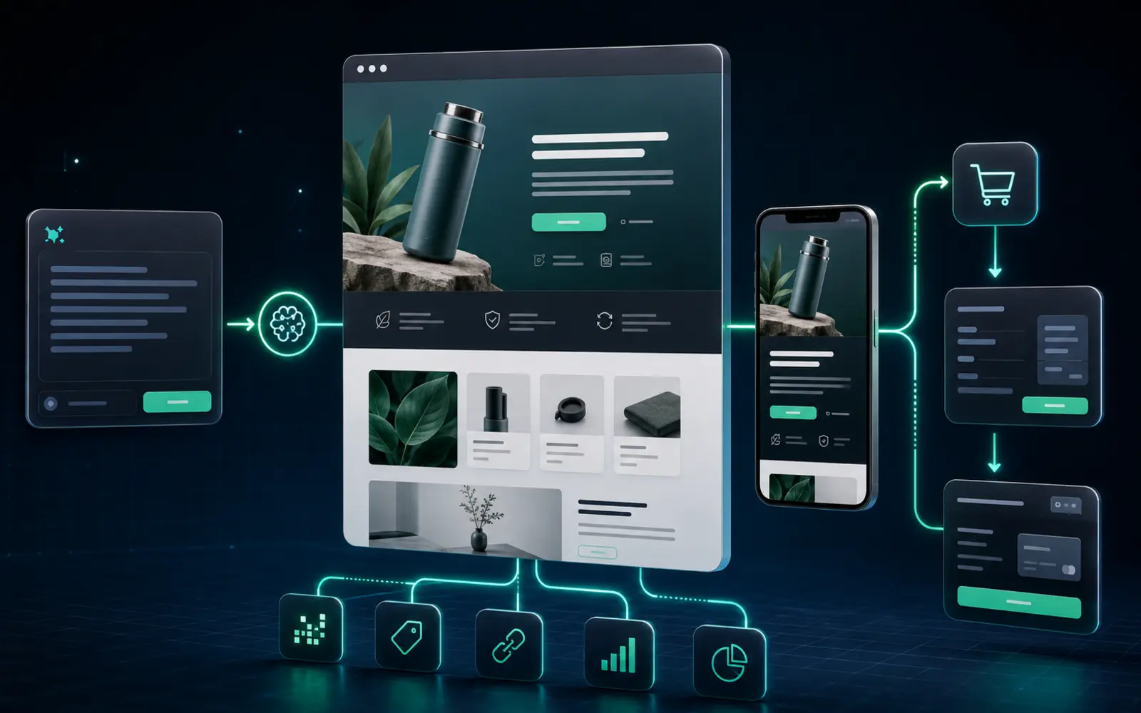 Création d’une landing page Shopify par prompt avec connexion au panier, au checkout et aux outils de mesure